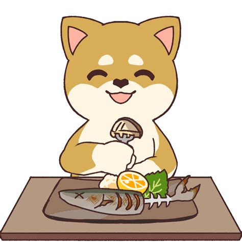 Animated Illustration of a Dog Eating Grilled Fish | UGOKAWA