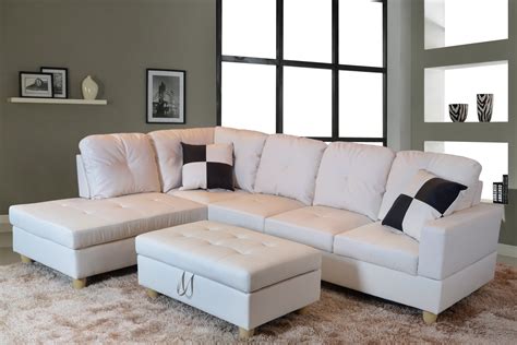 For-U Furnishing Classic White Faux Leather Sectional Sofa, Left Facing ...