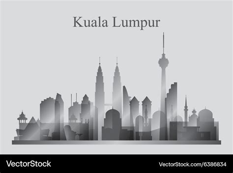 Kuala lumpur city skyline silhouette in grayscale Vector Image