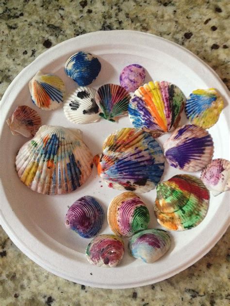 Painted Seashells- painted with melting crayons. Kids loved it ...