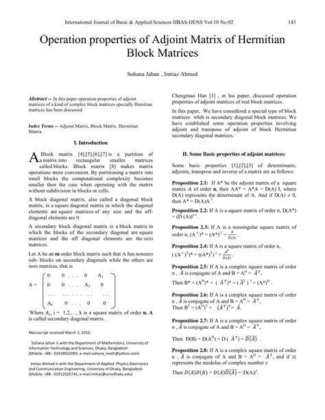 (PDF) Operation properties of Adjoint Matrix of Hermitian Block Matrices