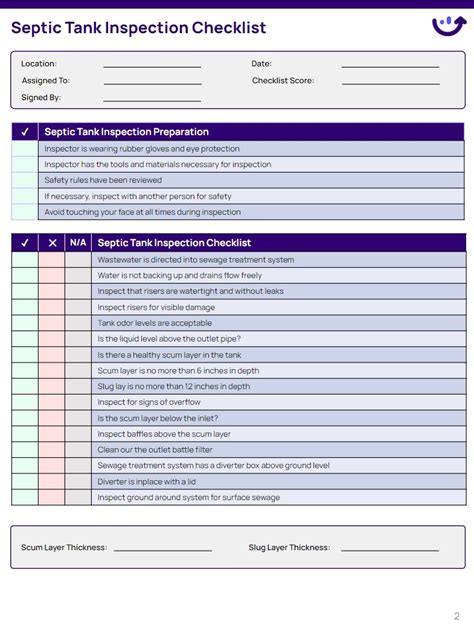 Septic Tank Inspection Checklist | Xenia Templates