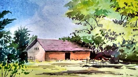 Beginners Watercolor : How to Draw A House Landscape | Paint with david ...