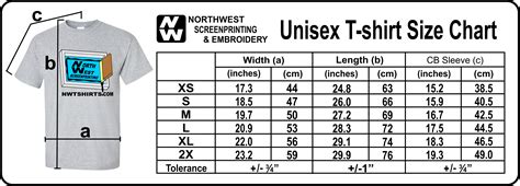 T-shirt Size Chart - WELCOME TO NWTSHIRTS.COM