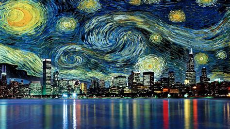 cityscape, Skyscraper, Reflection, Painting, Vincent Van Gogh, Movies ...