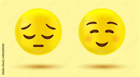 3d Smiley face emoji with sadness emoticon, happy and unhappy character ...