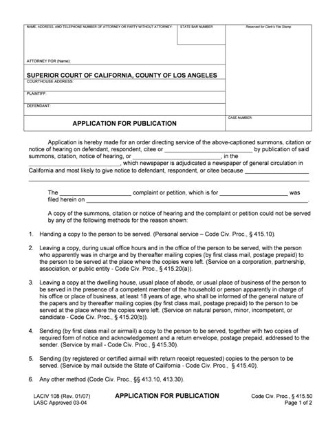 Application for Publication Los Angeles Superior Court - Fill Out and ...