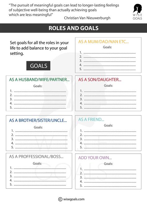 Work Goal Setting Printable Worksheet