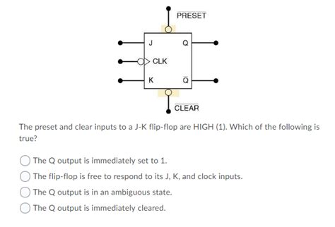 Solved PRESET CLEAR The preset and clear inputs to a J-K | Chegg.com