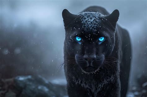 Premium Photo | Beautiful black panther with blue eyes on the ...