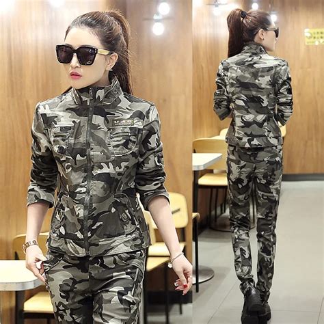 woman army green coat camouflage coat Tooling combat army female ...