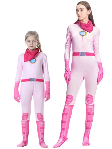 Women & Girls Princess Peach Biker Costume, Super Brothers Pink ...