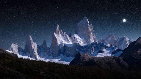 Starry Night Sky Snowy Mountain 4K #3820h Wallpaper PC Desktop