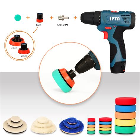 SPTA 29pcs Drill Buffing Pad Detail Polishing Pad Mix Size Kit with 5/8 ...