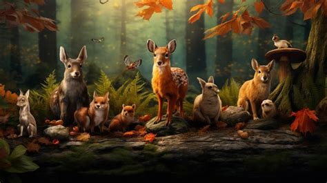 Premium AI Image | North American Forest Animals and Leaves Background