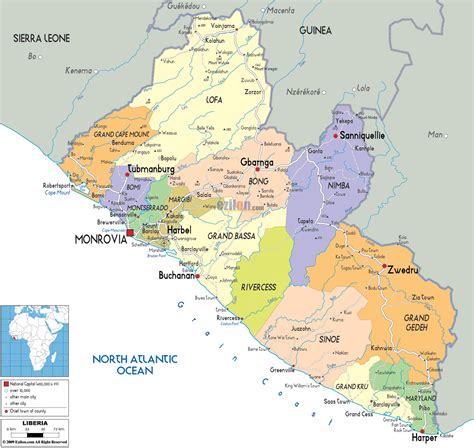 Detailed Political Map of Liberia - Ezilon Maps