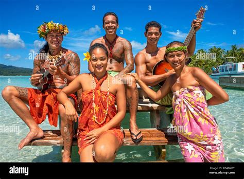 Island of Taha'a, French Polynesia. Polynesian music and dances at the ...