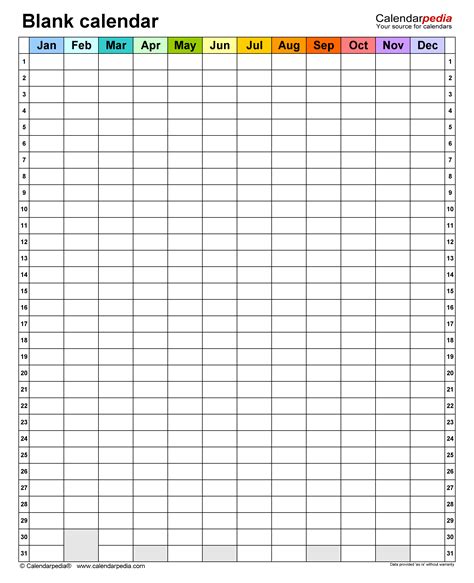 Blank Calendars - Free Printable Microsoft Word templates