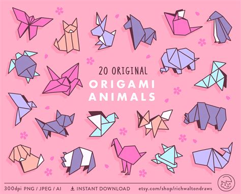 Origami Clip Art, Paper Crane Clipart, Kawaii Clipart, Origami Papers ...