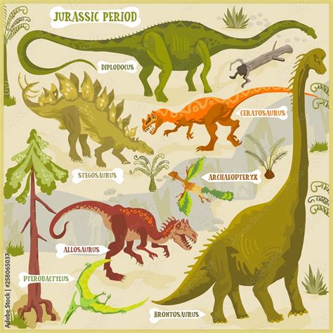 Dinosaurs of Jurassic period vector format land illustration fantasy ...