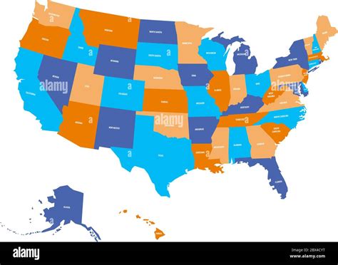 Political map of USA, United States of America. Colorful with white ...