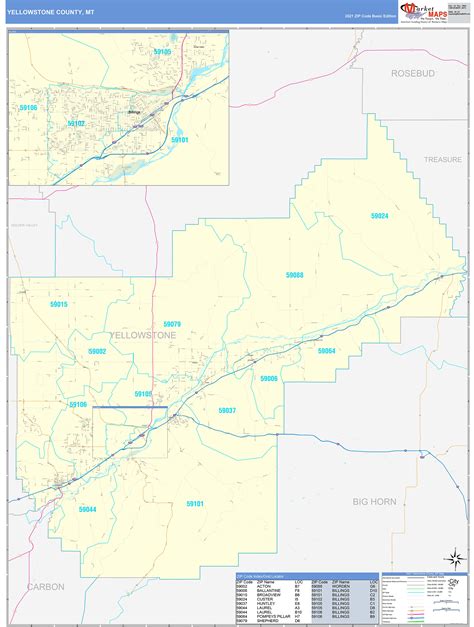 Yellowstone County, MT Zip Code Wall Map Basic Style by MarketMAPS