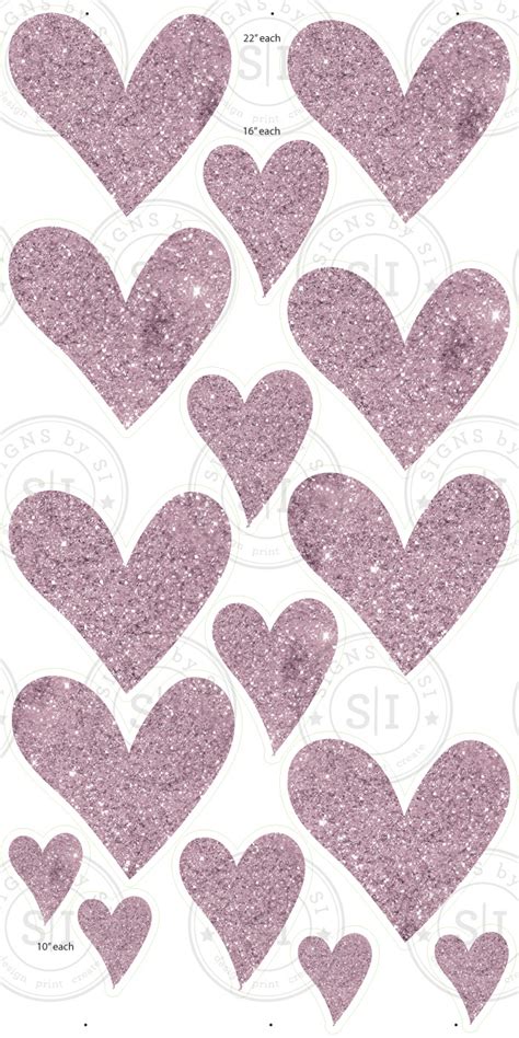 Light Pink Glitter Hearts 16 Pieces - Signs by SI