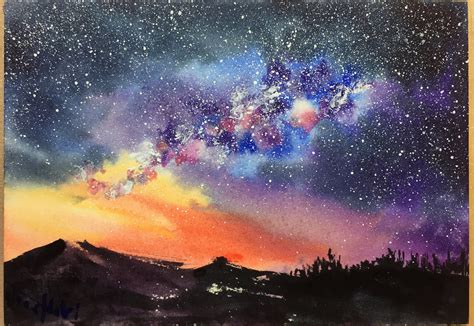 Starry Sky Watercolor at PaintingValley.com | Explore collection of ...