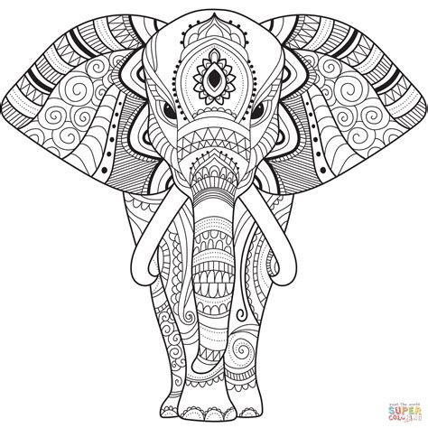 Zentangle Elephant coloring page | Free Printable Coloring Pages