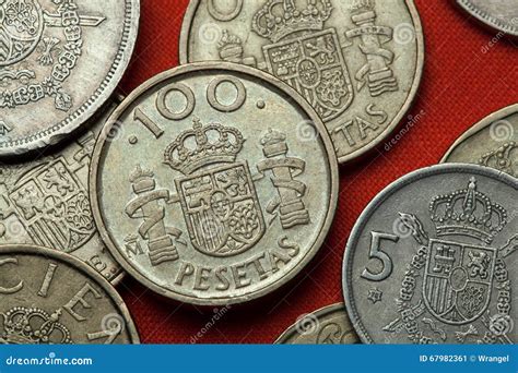 Coins Of Spain. Spanish National Emblem Stock Photo - Image: 67982361