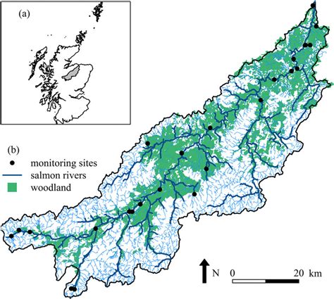 Site map of the river Spey catchment with Scotland River Temperature ...