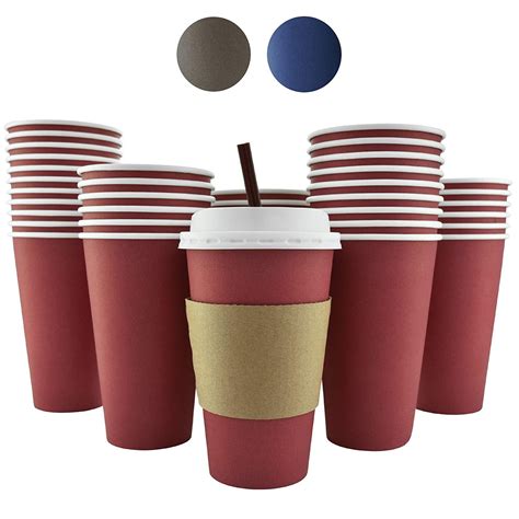 100 Pack - 16 Oz [8, 12, 20] Disposable Hot Paper Coffee Cups, Lids ...