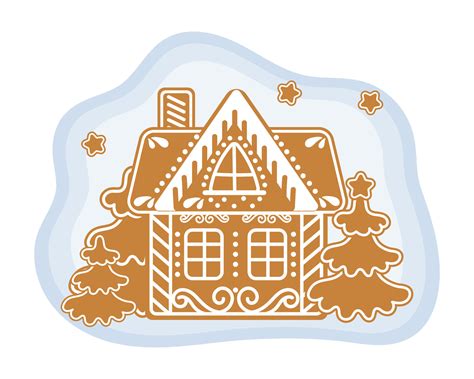 Christmas gingerbread house with fir trees and text Merry christmas ...