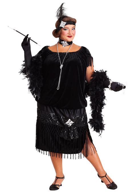 Black Plus Size Flapper Costume | 20s Decade Costumes