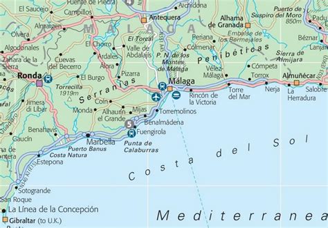 Map of Costa del Sol with cities and towns