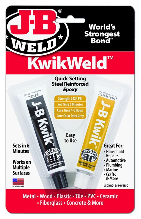 JB Weld KwikWeld 2 Part Quick Setting Steel Reinforced Epoxy Glue Metal ...