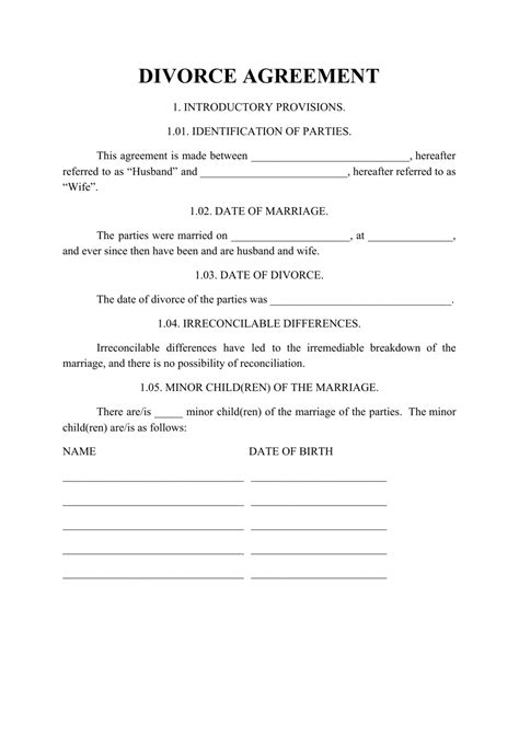 Divorce Agreement Template - Fill Out, Sign Online and Download PDF ...