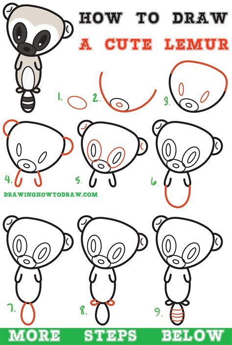 Learn How to Draw a Super Cute Cartoon Lemur Easy Step by Step Drawing ...