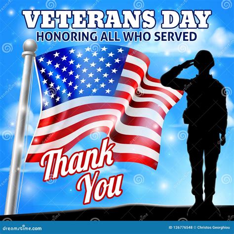 Veterans Day Soldier Saluting American Flag Stock Vector - Illustration ...