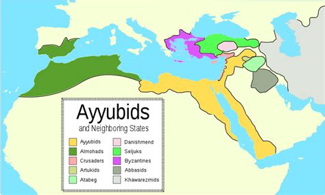 Map of the Ayyubid empire and the surrounding empires in the 12th ...