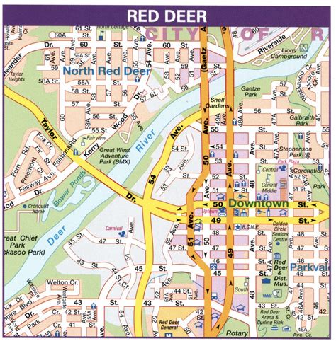 Map Red Deer, Alberta Canada.Red Deer city map with highways free download