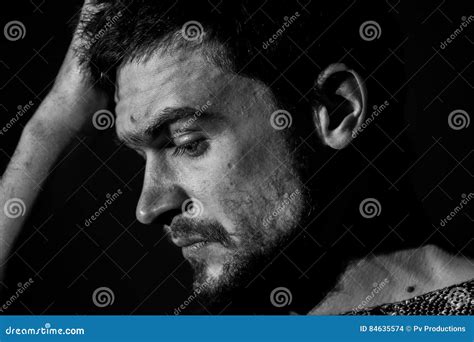 Young Man, Sad Emotions, Black and White Photography Stock Photo ...