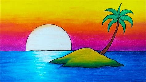 Siluet Gambar Pemandangan Pantai Sunset Dengan Crayon Kaata | Porn Sex ...