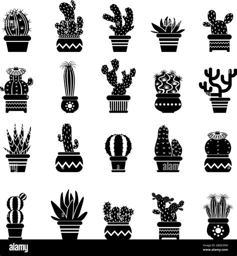 Vector silhouette of desert plants. Monochrome illustrations of ...