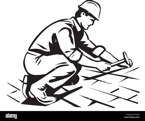 A man working construction on a roof Stock Vector Image & Art - Alamy