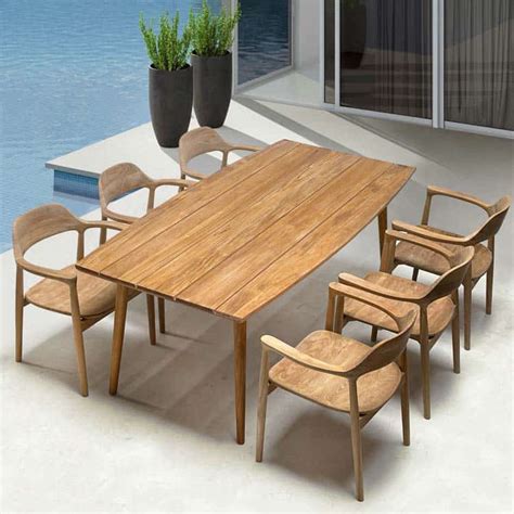 7 Pc Mid Century Modern Outdoor Teak Dining Set - Lara - Teak Patio ...