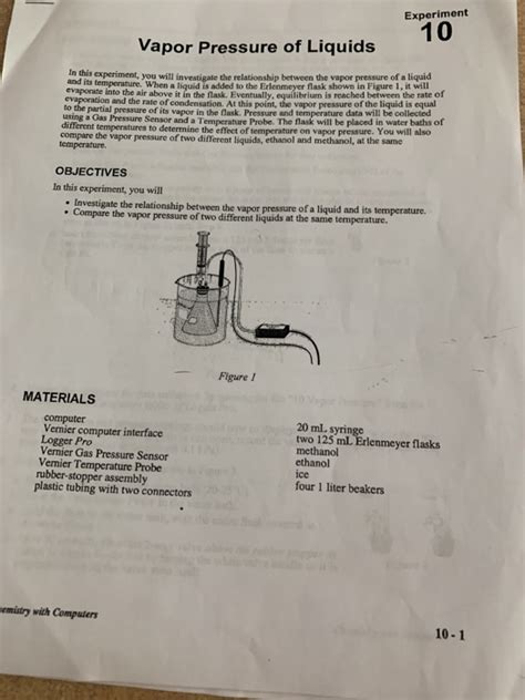 Experiment 10 Vapor Pressure of Liquids In this | Chegg.com