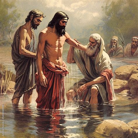 John the Baptist baptize Jesus Christ in the Jordan river in Israel ...