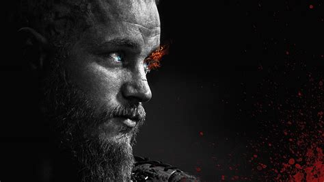 Wallpaper : Ragnar Lodbrok, Vikings, TV, fire, monochrome, selective ...