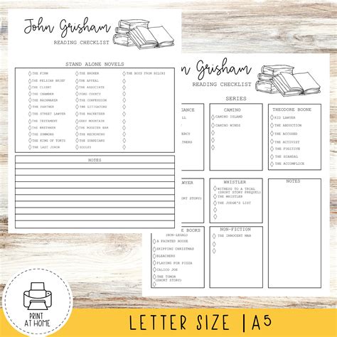 John Grisham Reading Checklist PDF Reading Tracker - Etsy